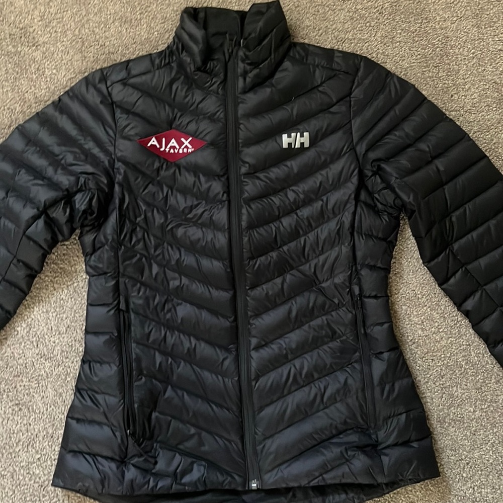 Helly Hansen puffer with ajax tavern logo